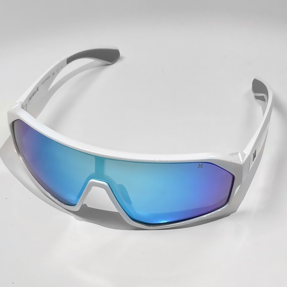 Hurley Scar Polarized Sunglasses NWT White / Blue Mirror - #49970-SUN4